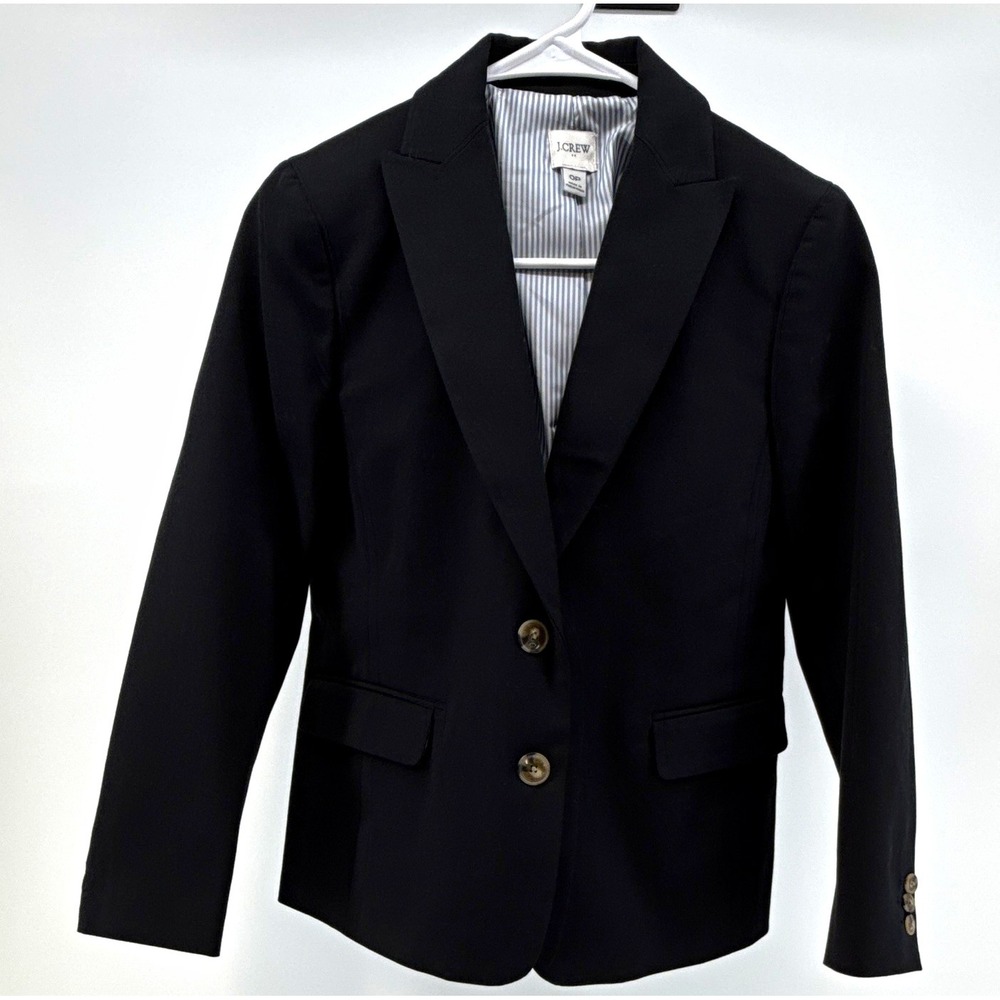 J.CREW Womens Petite 0P Black Solid Button Blazer Suit Jacket Lined Pockets